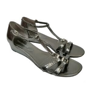 Enzo Angiolini Shiny Gray Strappy Sandals